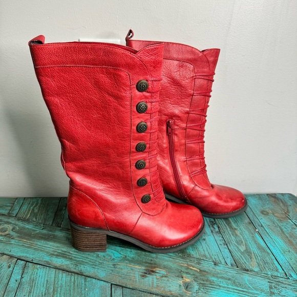 Miz Mooz Normandy Red Leather Mid Calf Boot Size 7.5 - Picture 2 of 13